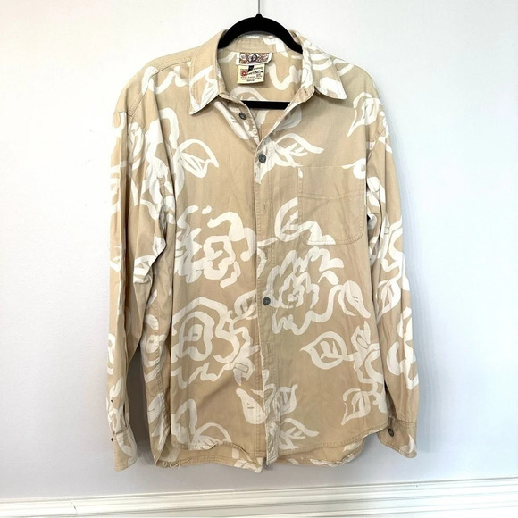 Gene Ewing Bis Bis Vintage Beige and White Button Down Floral Shirt Sz Md - Picture 2 of 11